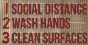 covid-19: social distancing, wash hands, keep surfaces clean
