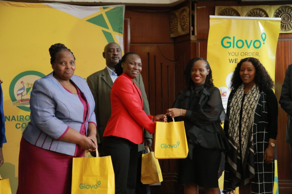 Nairobi County and Glovo Kenya officials during the launch of the mass courier safety training held on Tuesday, July 25th at Charter Hall, Nairobi.