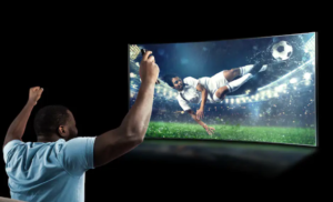 Fan watching football on TV