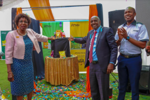 From Left: Unga Group Chairman Isabella Ochola-Wilson, State Department for Crop Development Principal Secretary Kello Harsama and Unga Group Managing Director Joseph Choge.