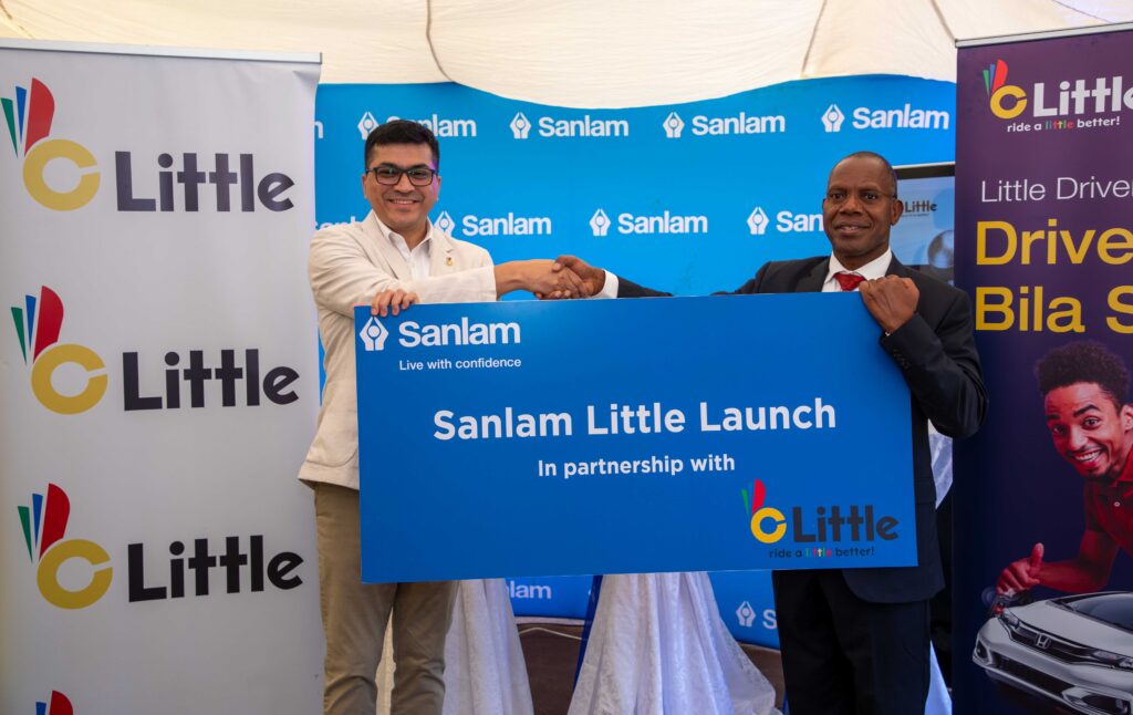 Niladri Roy, Chief Operations Officer Little App and Dr. Patrick Tumbo Group CEO Sanlam Kenya PLC following the partnership deal that will see Sanlam introduce. Life insurance cover for all Little App drivers, dubbed "Shift Your Destiny." It offers financial security for the families of Little App drivers in the event of bereavement or permanent disability.