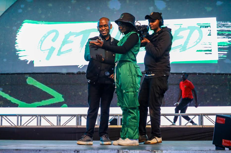 Peter Ndegwa - CEO Safaricom PLC and Media personality Sheila Kwamboka launch the new Safaricom youth platform dubbed Safaricom-Hook aka S-Hook that seeks to empower the youth by leveraging the power of technology in Eldoret, Uasin Gishu County at Eldoret Sports Club.
