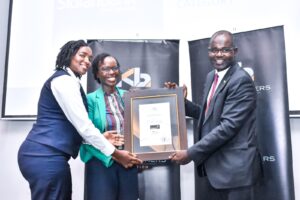 From right to left: Habil Olaka, CEO of Kenya Bankers Association, alongside Rita Mureithi, Customer Experience Manager, and Winnie Molly Owuor, Assistant Marketing Manager of Sidian Bank