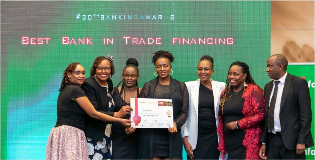 Sidian Bank team as they receive awards at the Think business Awards at the JW Marriot Nairobi Kenya.