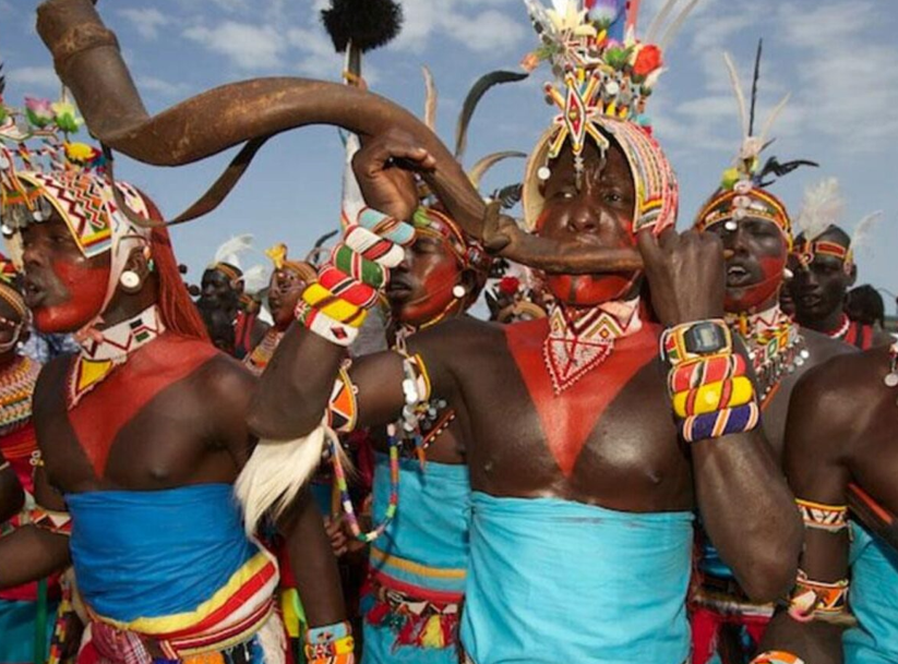 Samburu warriors joining a traditional dance