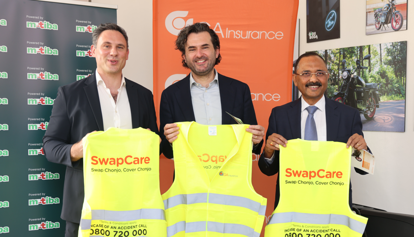 L-R: Joseph Hurst-Croft, CEO of ARC Ride, Pieter Prickaerts, CEO of M-TIBA, and Vijay Srivastava, Group CEO of GA Insurance, at the launch of SwapCare.