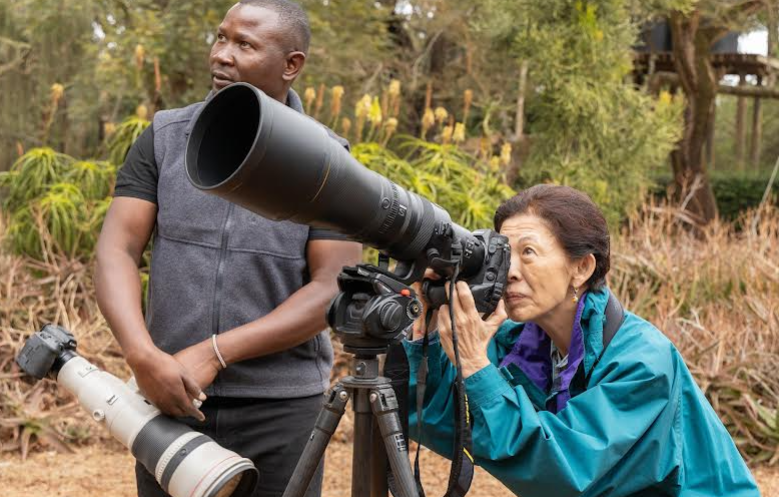 Japan’s Royal Family, Her Imperial Highness Princess Takamado of Japan with Kakuzi Executive Head Simon Odhiambo during a bird watching excursion